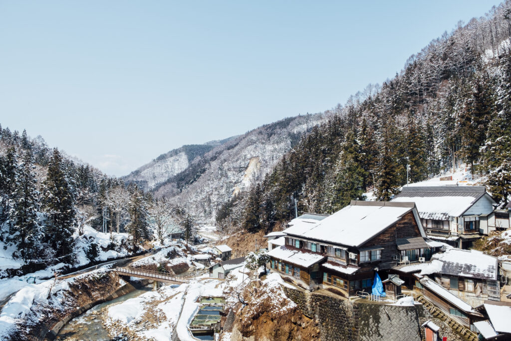 japan village among snow and mountain